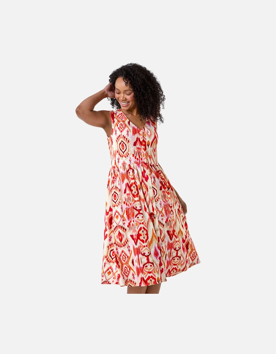 Petite Aztec Button Stretch Midi Dress, 2 of 1