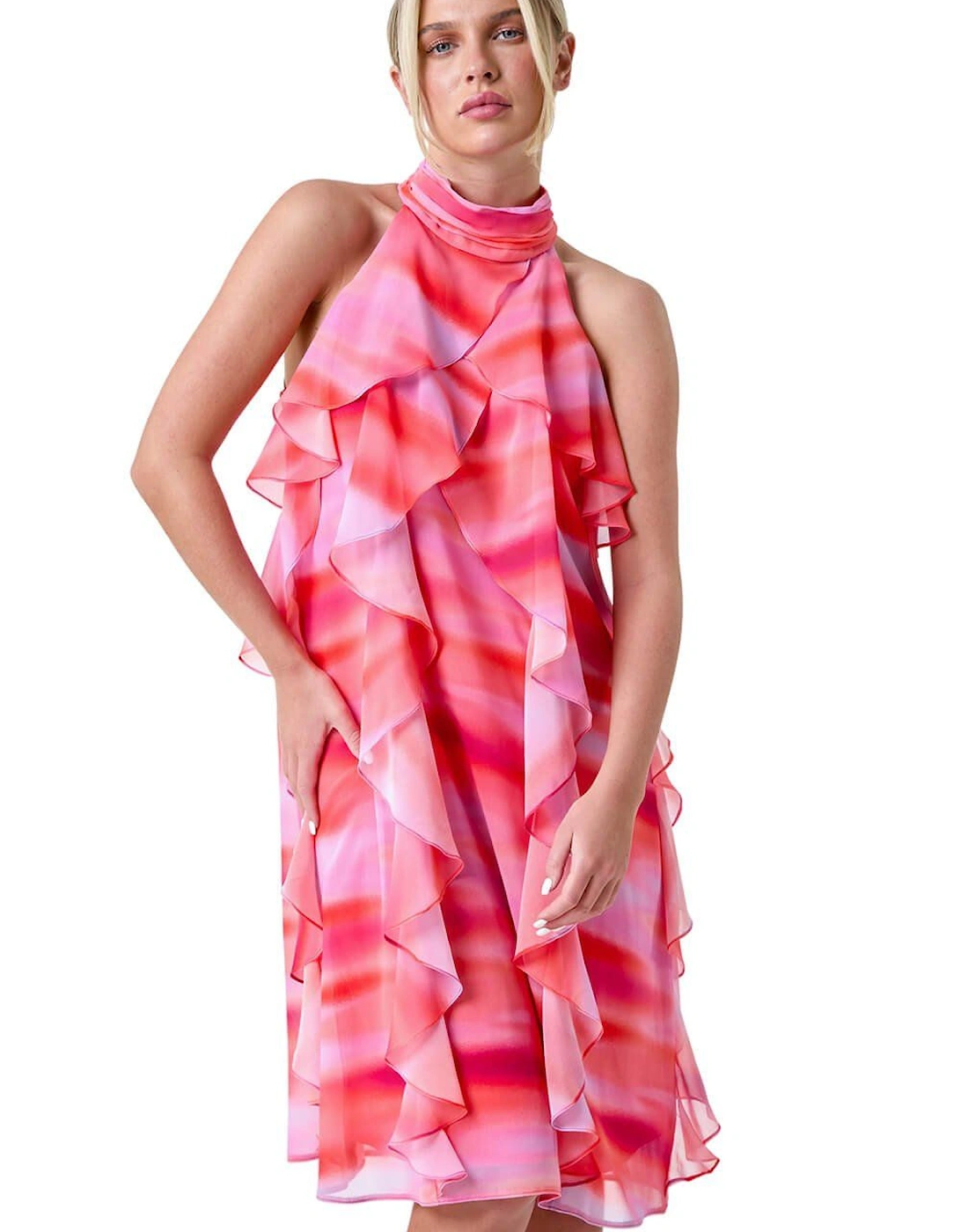 Petite Abstract Halter Neck Ruffle Dress, 2 of 1