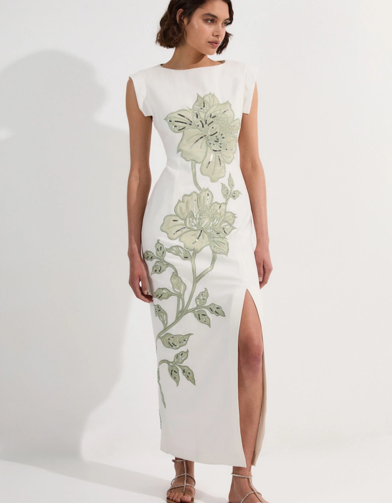Premium Summer Embellished Applique Tailored Maxi Dress