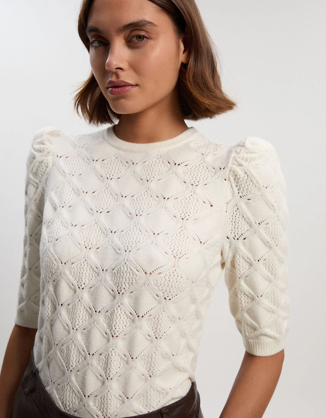 Cable Stitch Puff Sleeve Top, 2 of 1