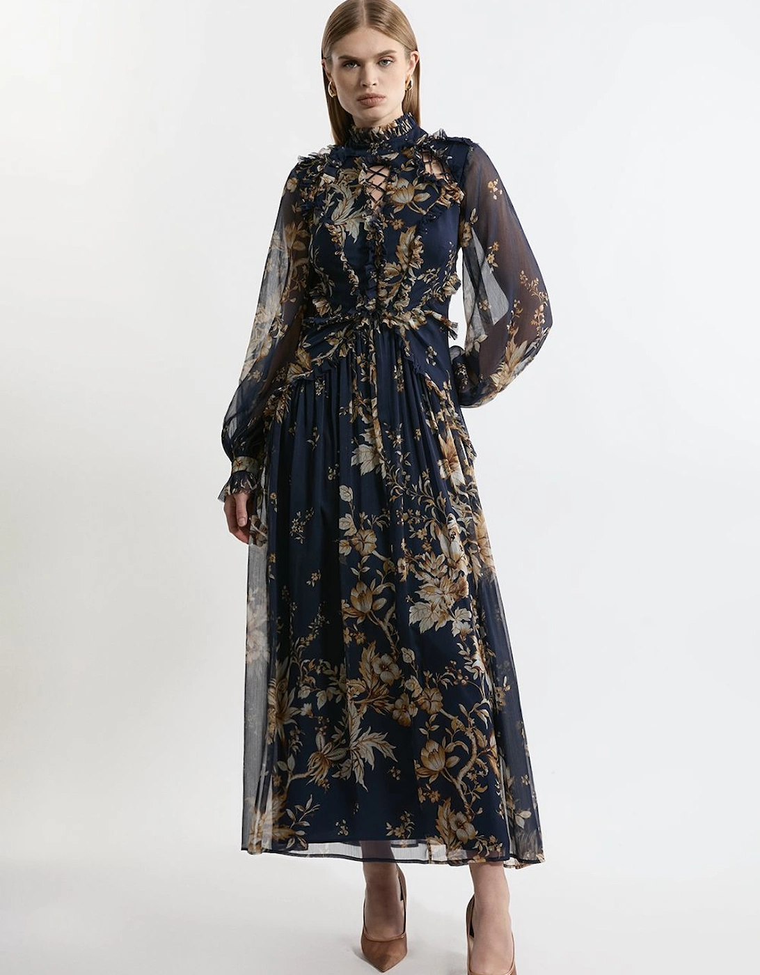 Lydia Millen Petite Floral Ruffle Chiffon Maxi Dress, 2 of 1