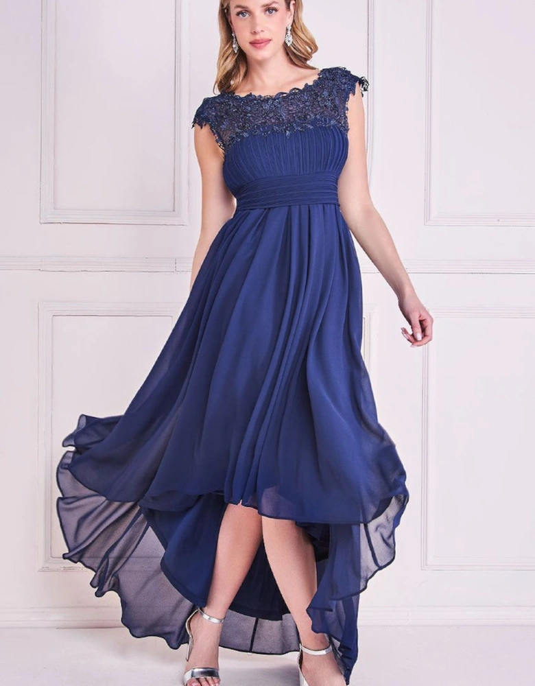 Crochet & Pleated Top High Low Maxi