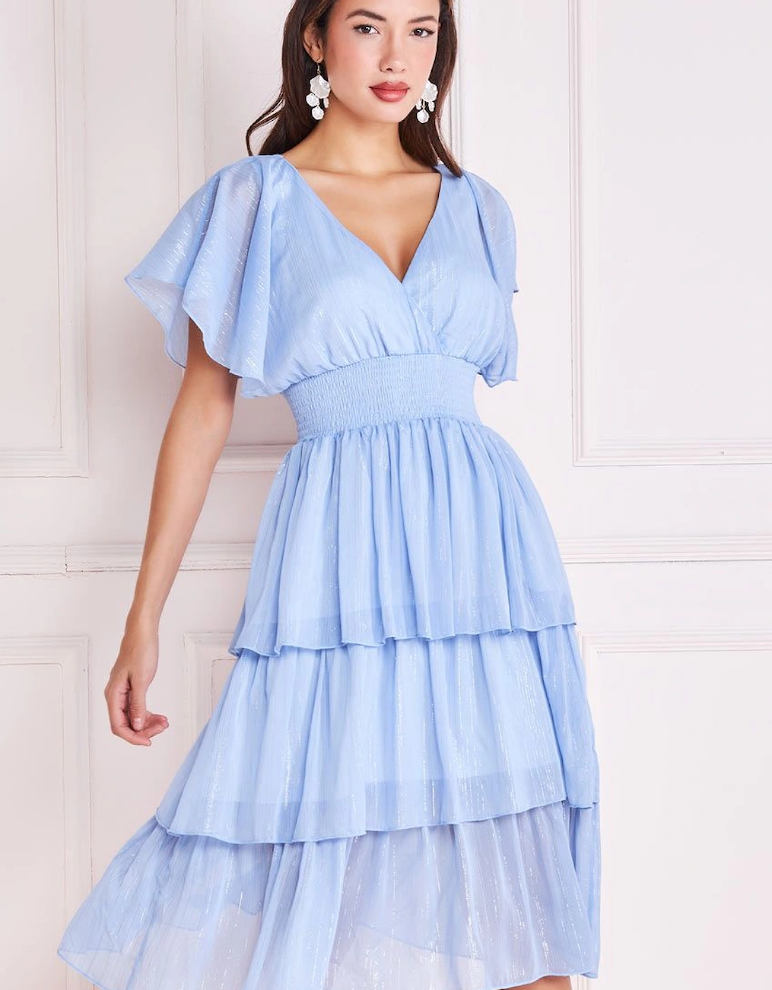 Plain Sparkling Chiffon Tiered Dress, 2 of 1