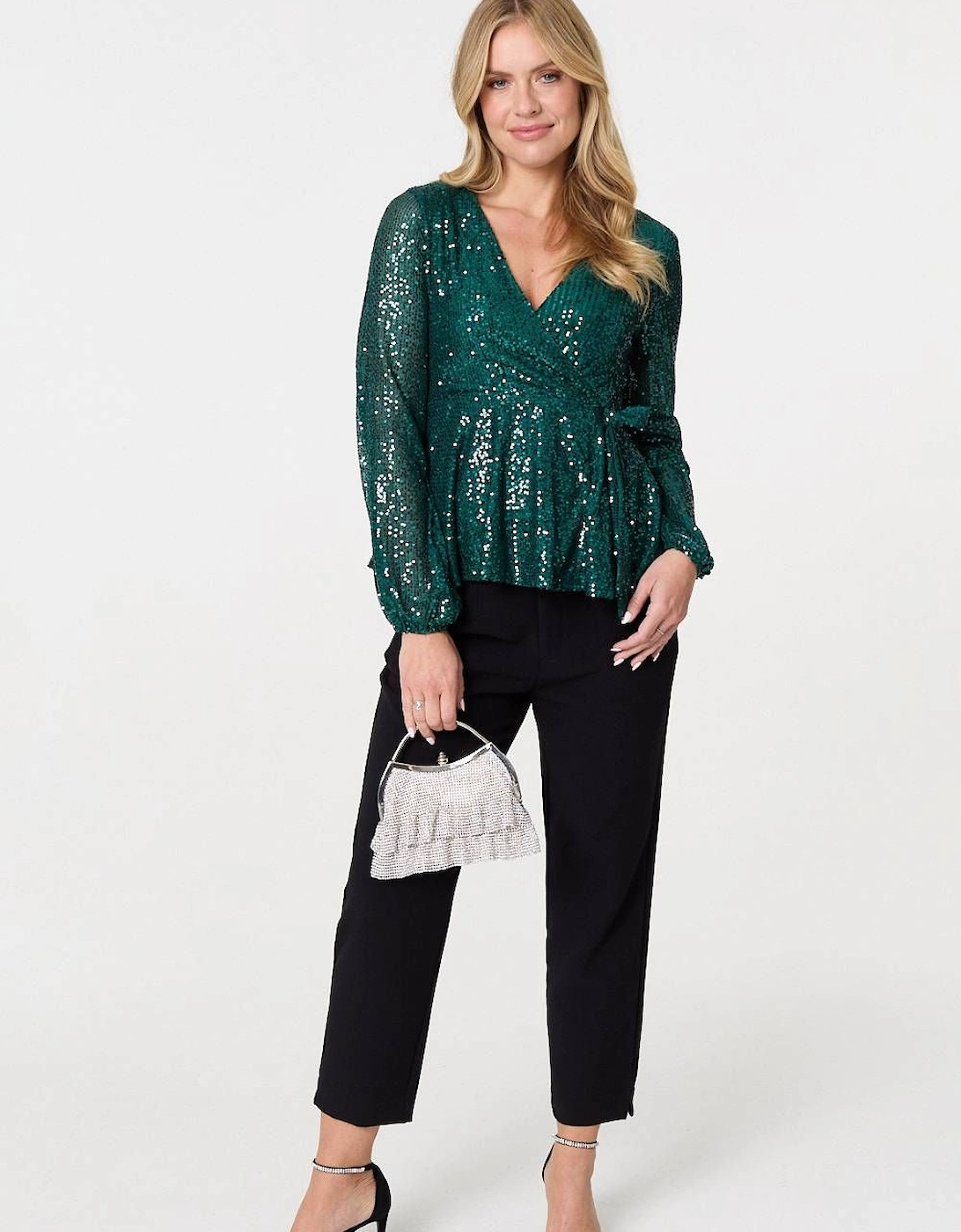 Sequin Embellished Long Sleeve Peplum Top, 2 of 1