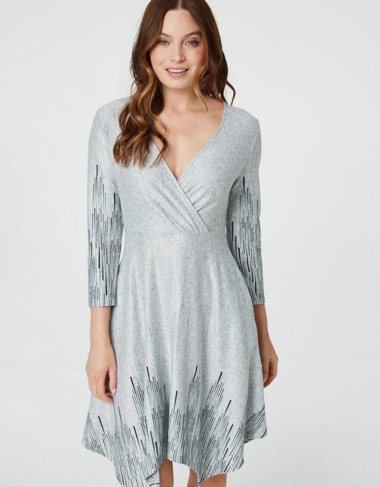 Printed Hanky Hem Wrap Dress