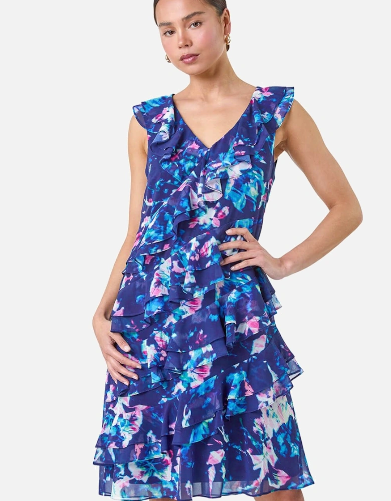 Petite Abstract Print Ruffle Shift Dress