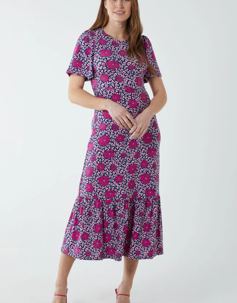 Crew Neck Midi Angel Sleeve Tie Back Dress