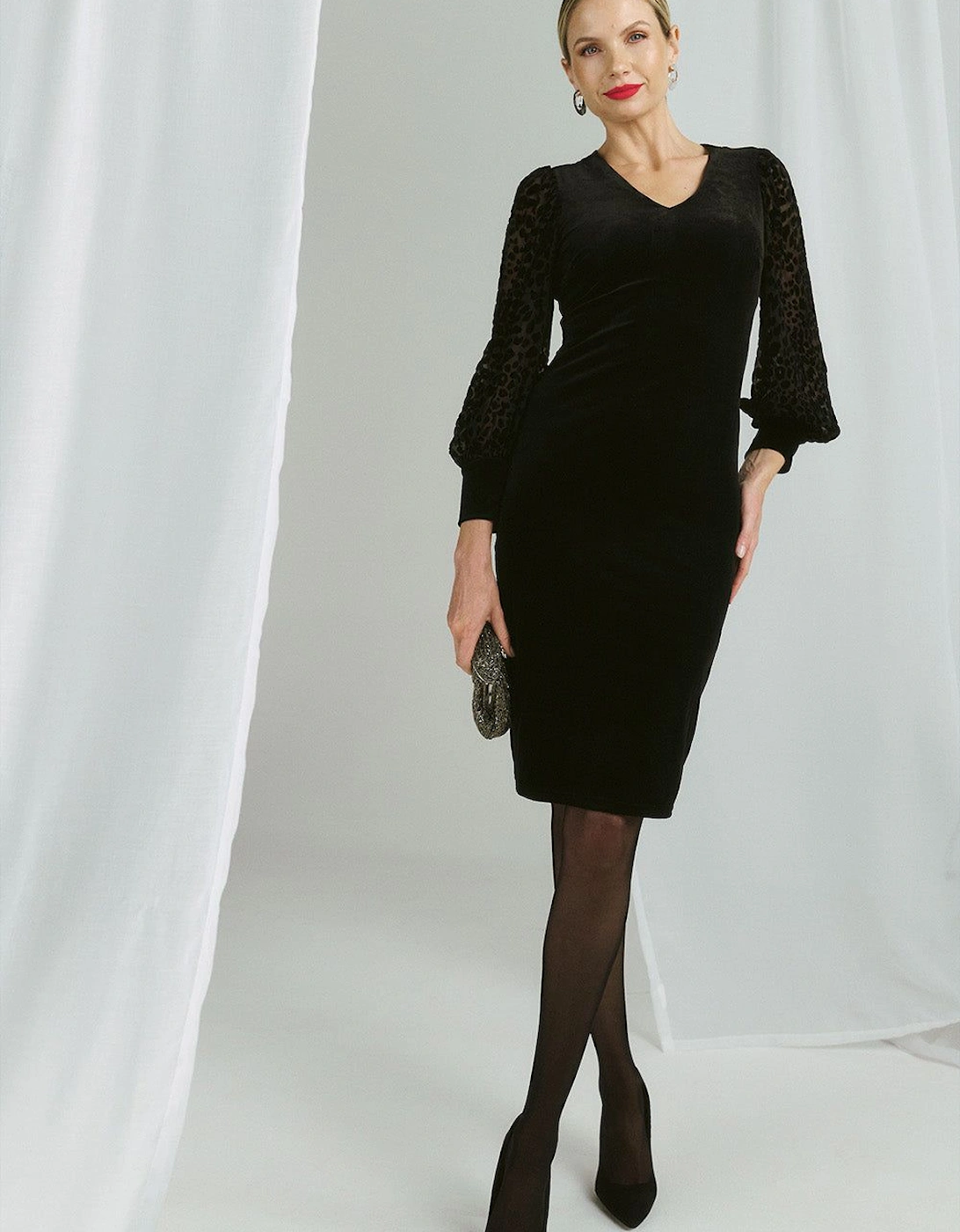 Floral Velvet Puff Sleeve Midi Dress, 2 of 1
