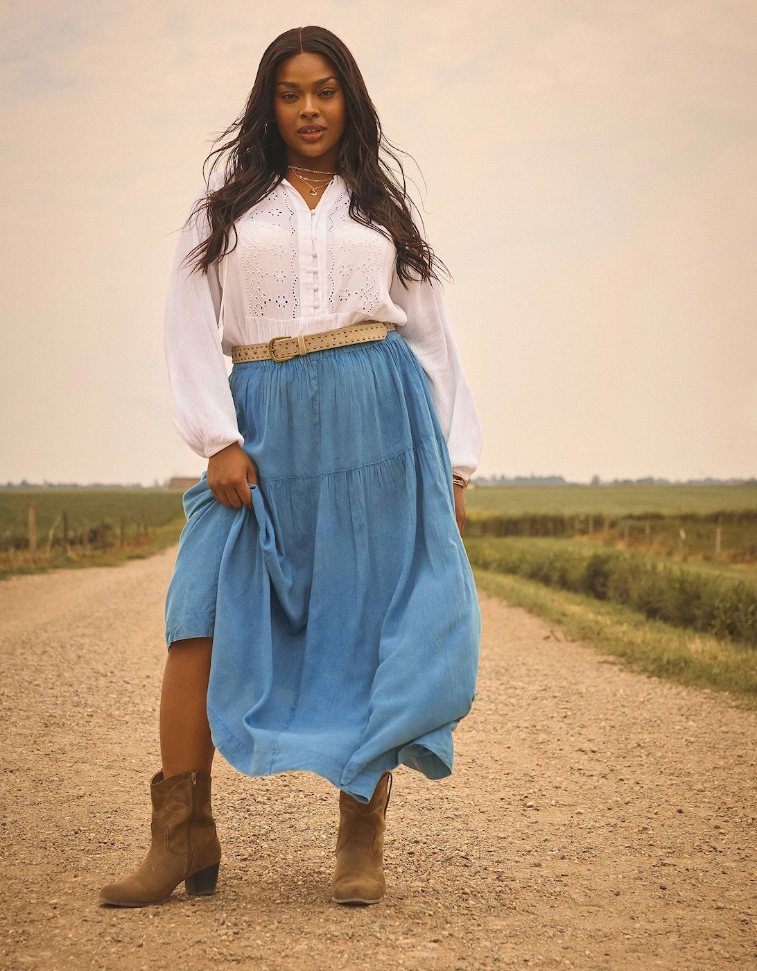 Chambray Tiered Midi Skirt, 2 of 1