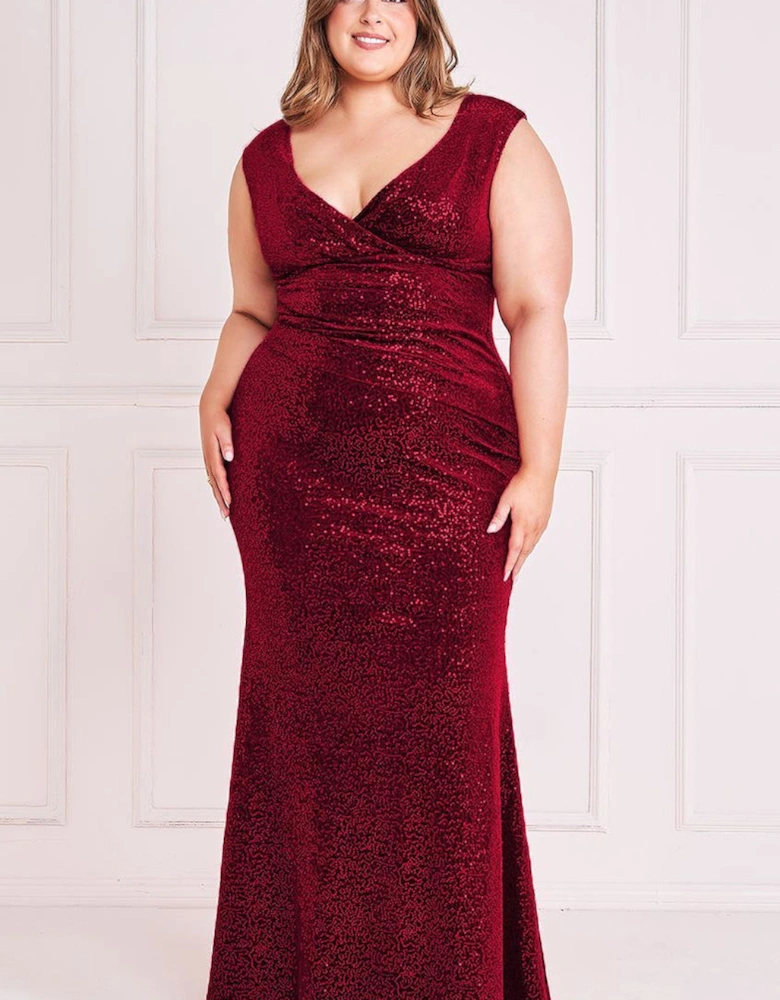 Plus Sequin & Velvet Bardot Maxi Dress