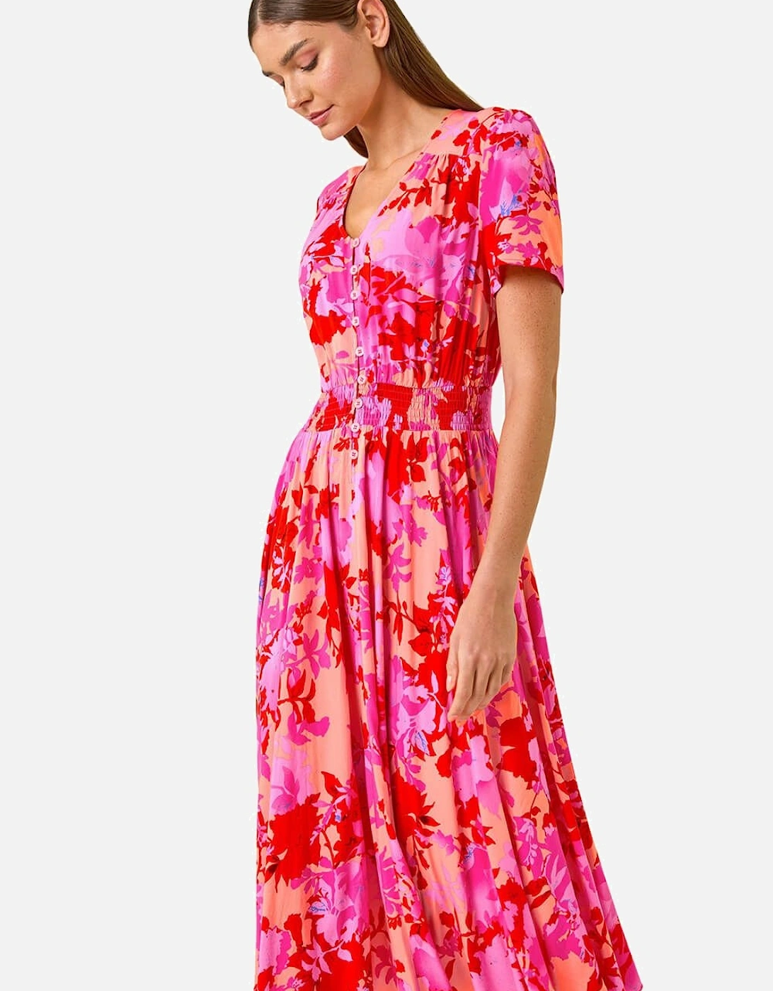 Shadow Floral Print Shirred Midi Dress, 2 of 1