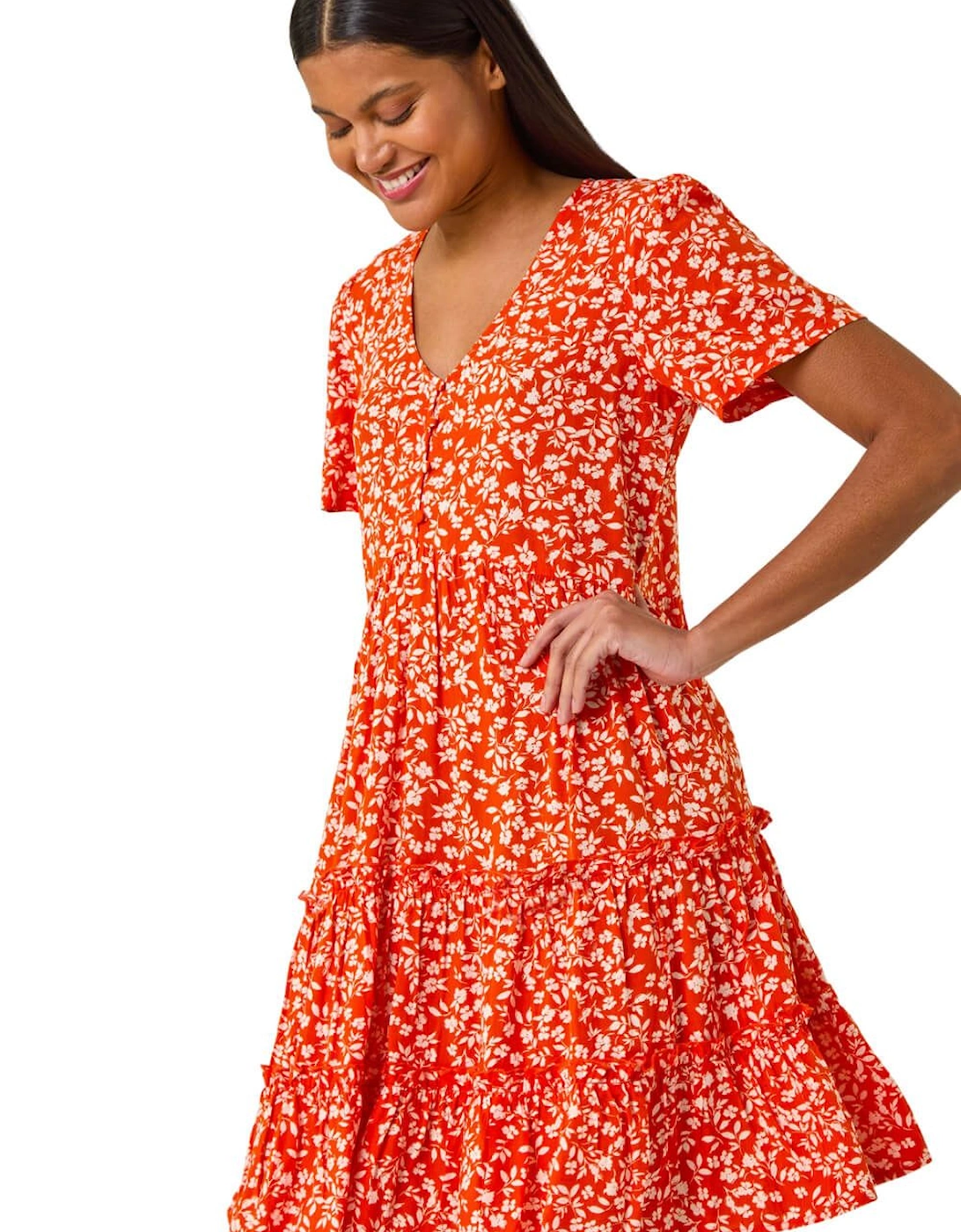 Floral Print V-Neck Smock Dress, 2 of 1