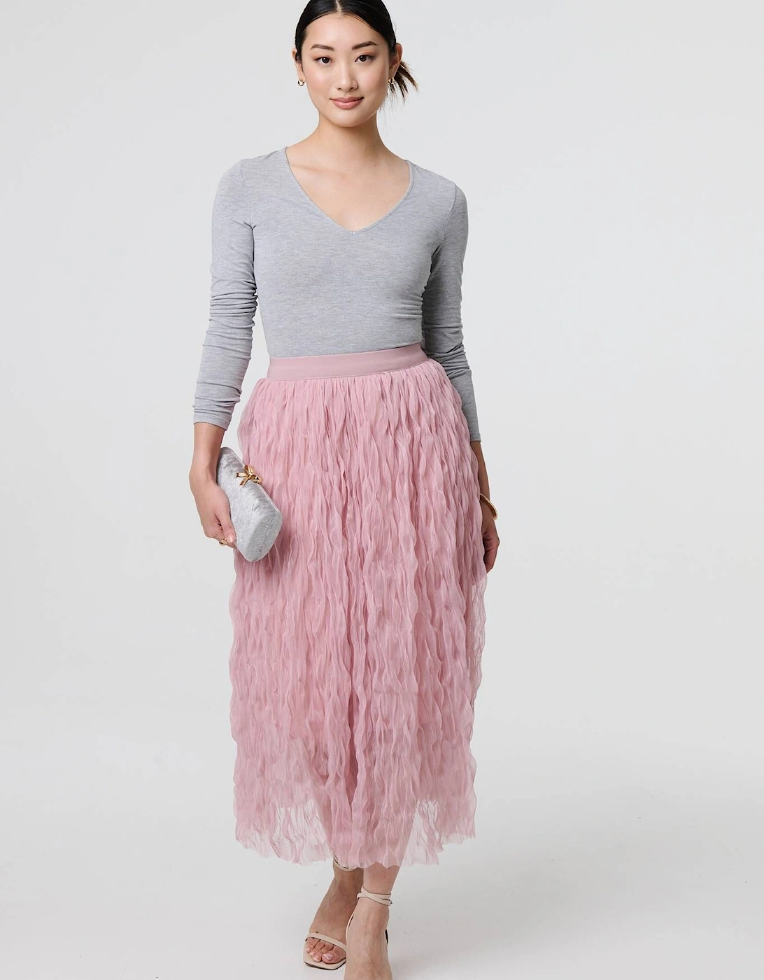 Ruffled High Waist Semi Sheer Midi Skirt, 2 of 1