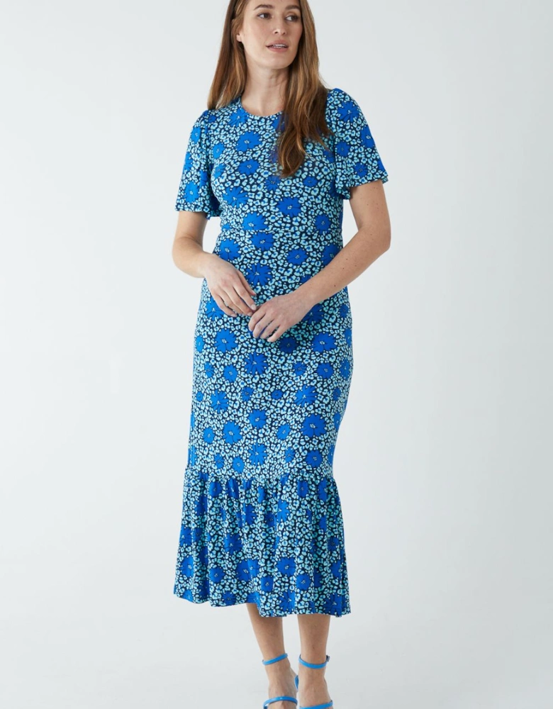 Crew Neck Midi Angel Sleeve Tie Back Dress