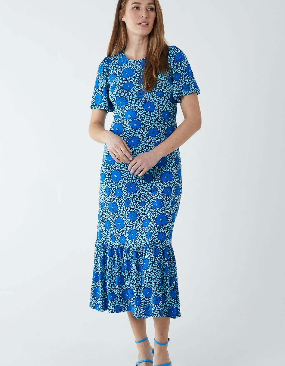 Crew Neck Midi Angel Sleeve Tie Back Dress, 2 of 1