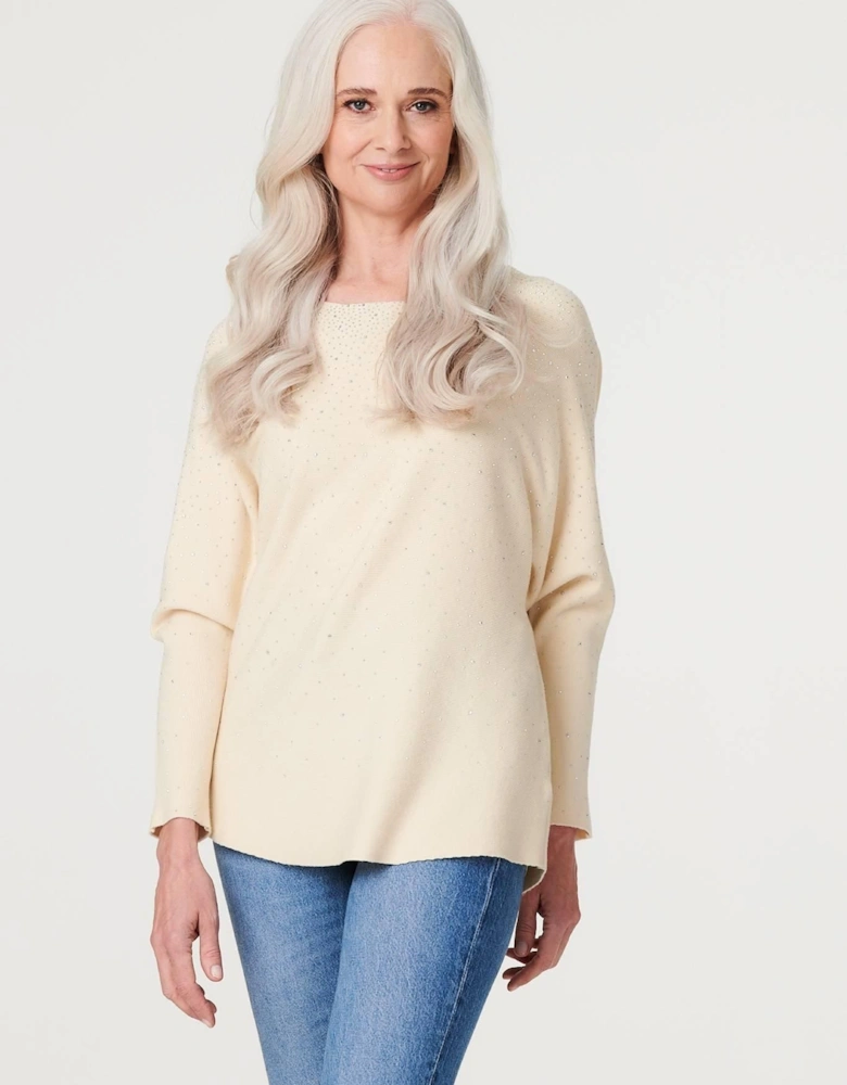 Embellished Long Sleeve Knit Top