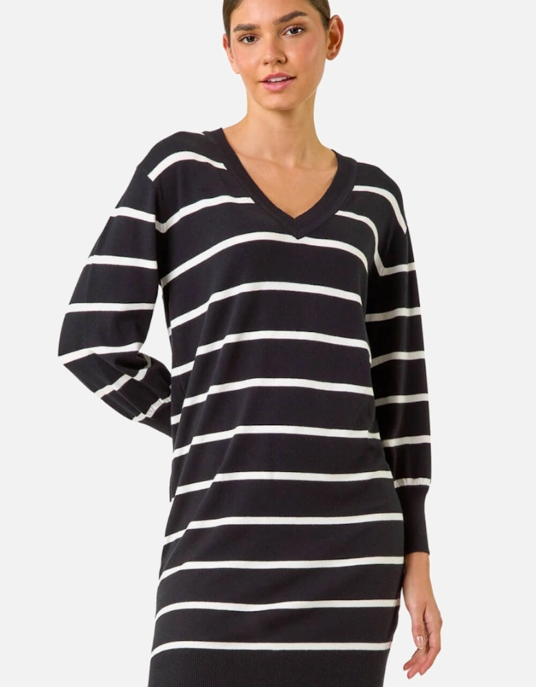 Stripe V-Neck Knit Jumper Dress