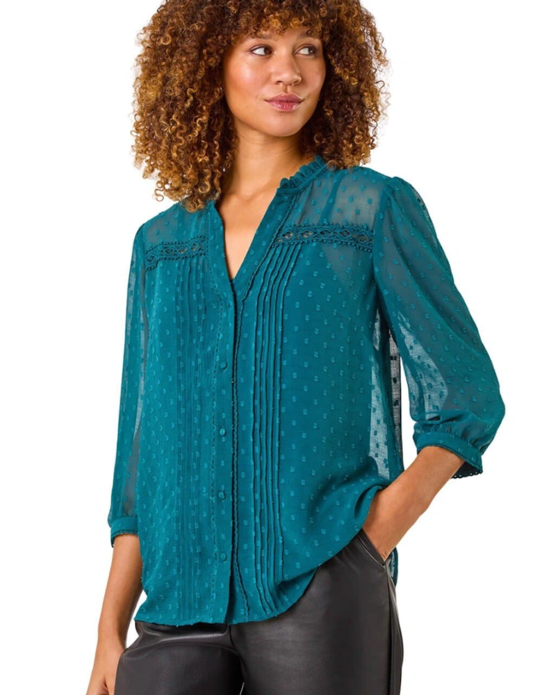 Dobby Lace Front Pleated Blouse