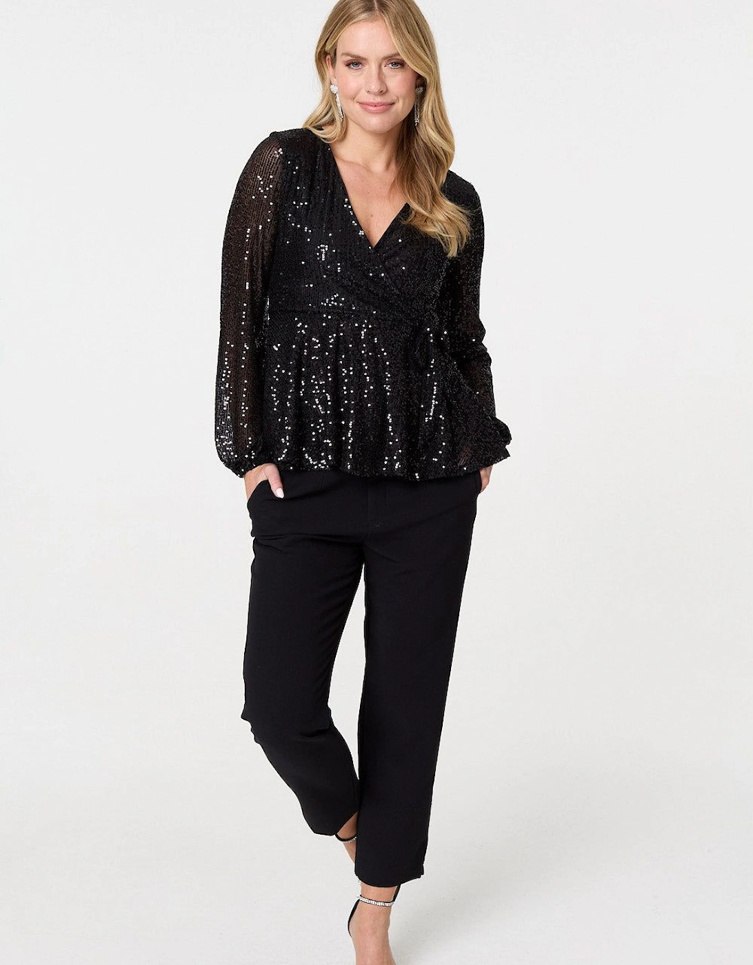 Sequin Embellished Long Sleeve Peplum Top, 2 of 1