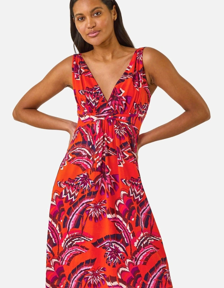 Abstract Print V-Neck Stretch Dress