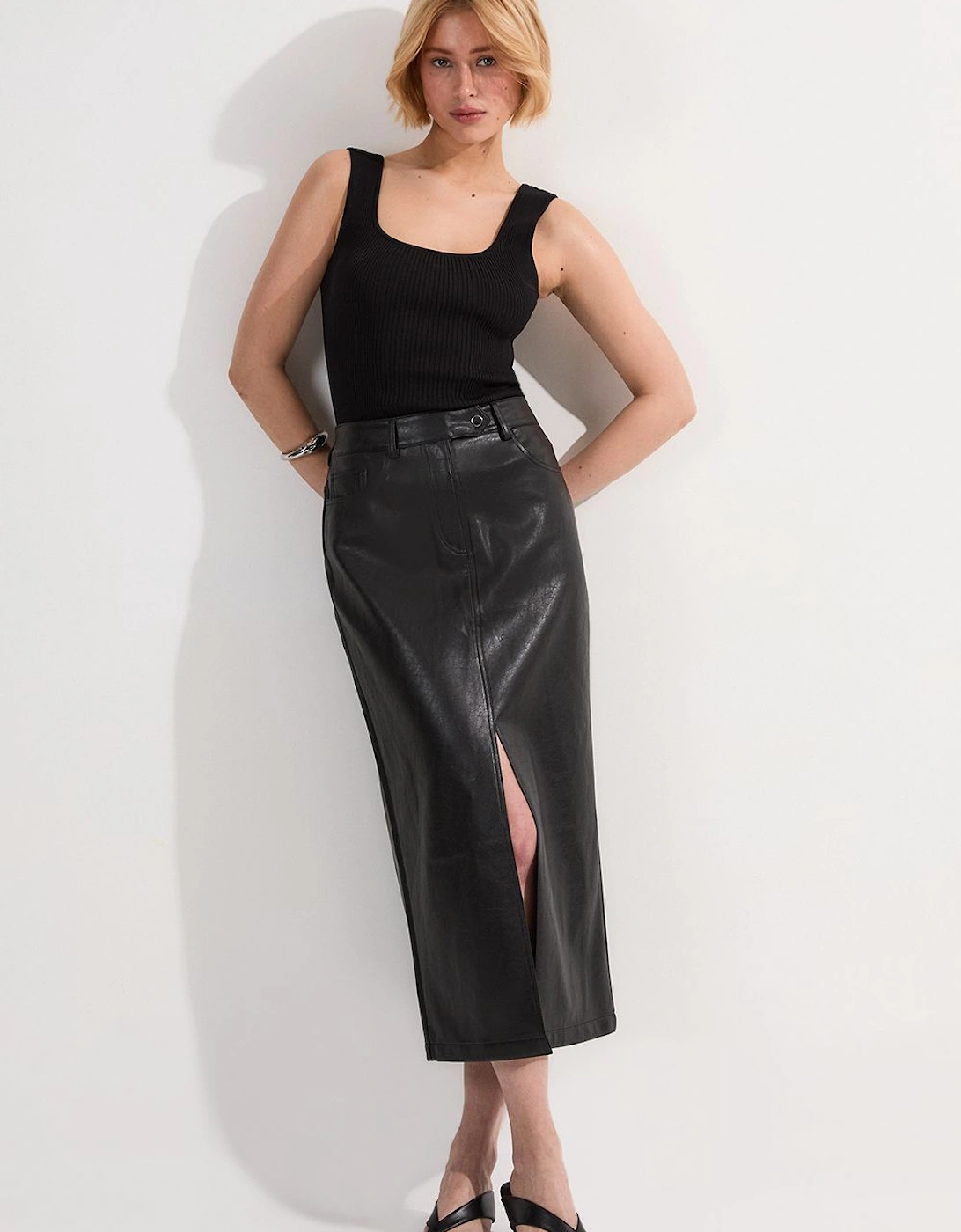 Faux Leather Pencil Midi Skirt, 2 of 1