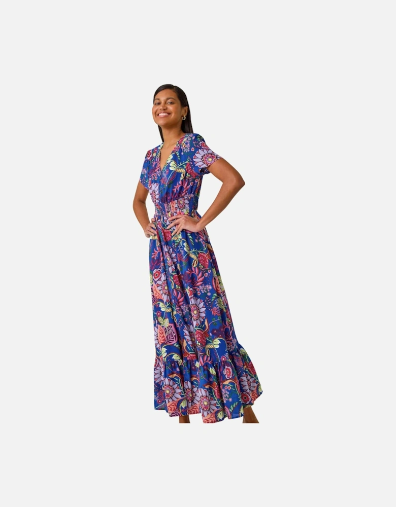 Rose Print Button Detail Maxi Dress