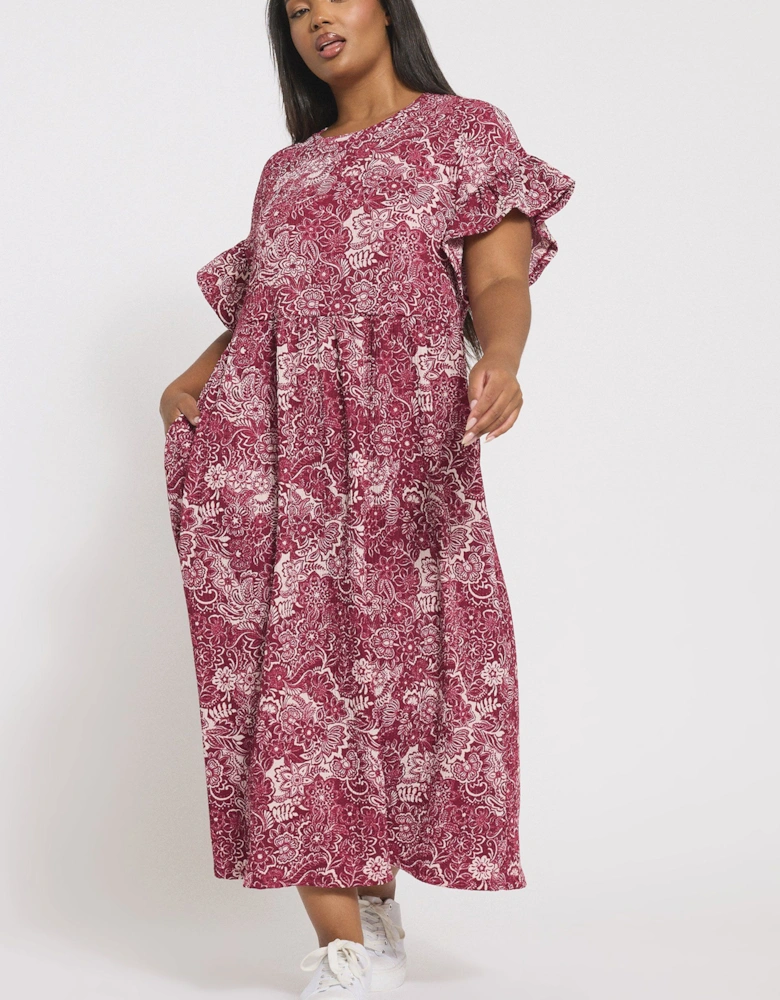 Floral Frill Sleeve Midaxi Dress