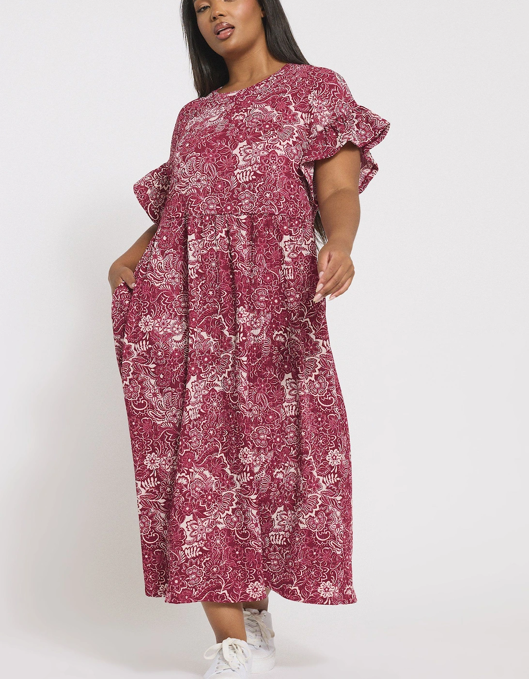 Floral Frill Sleeve Midaxi Dress, 2 of 1