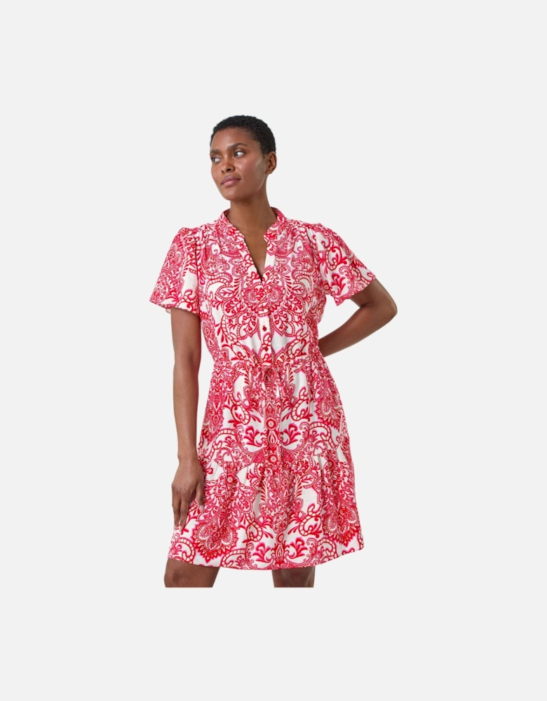 Floral Print Frill Hem Shirt Dress