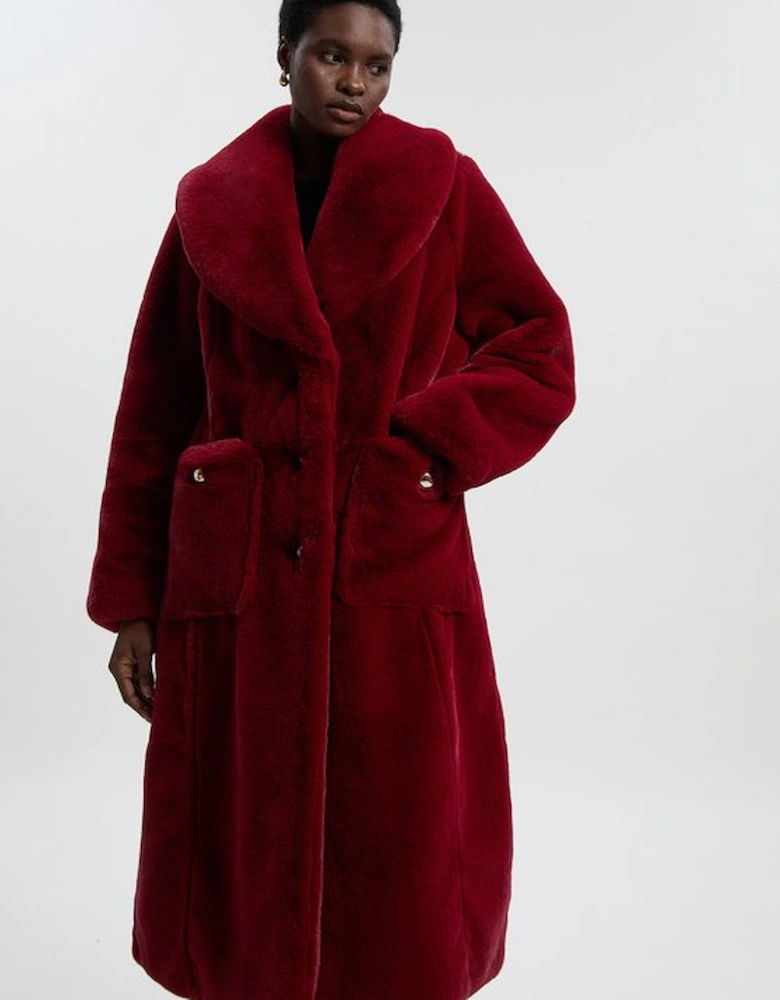 Petite Faux Fur Buttoned Midi Coat