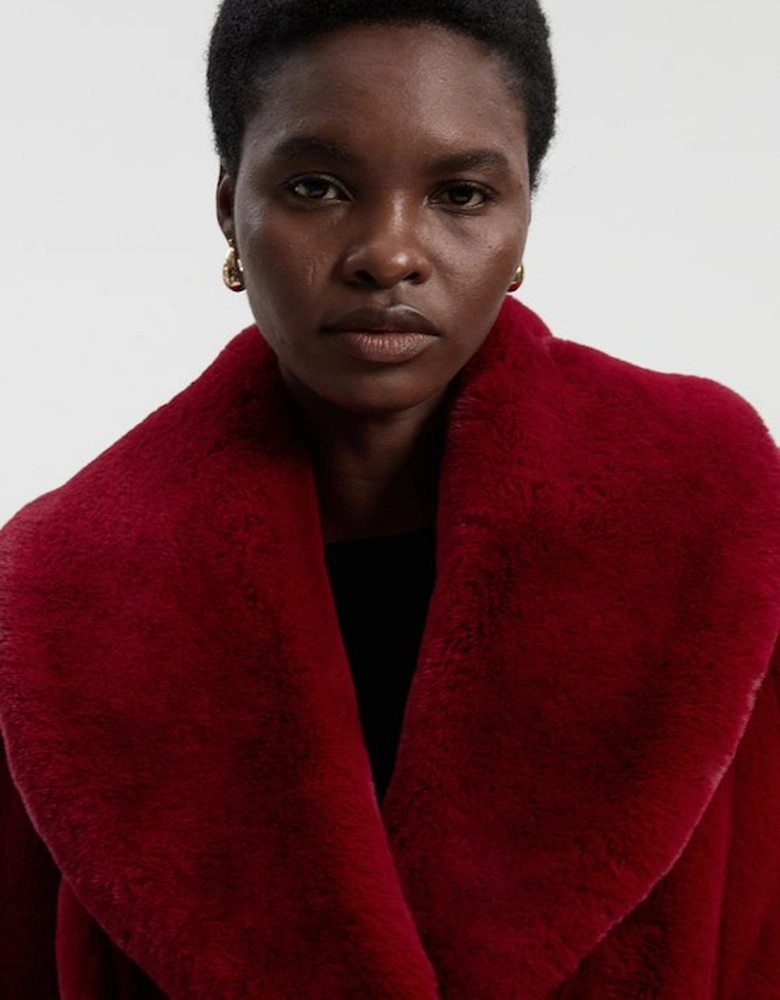 Petite Faux Fur Buttoned Midi Coat