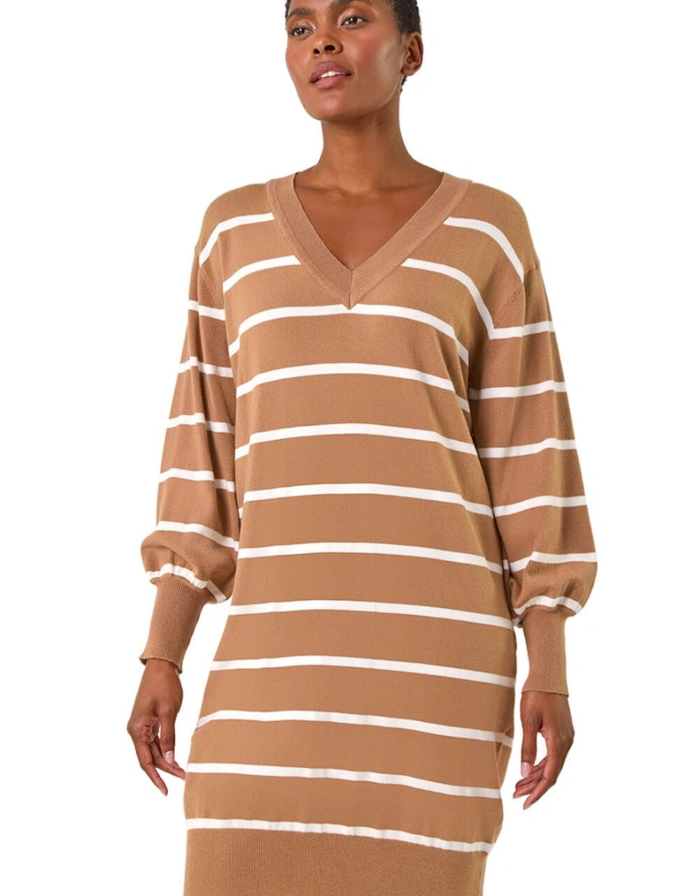 Stripe V-Neck Knit Jumper Dress