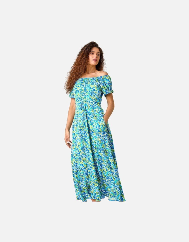 Lace Up Detail Floral Bardot Dress