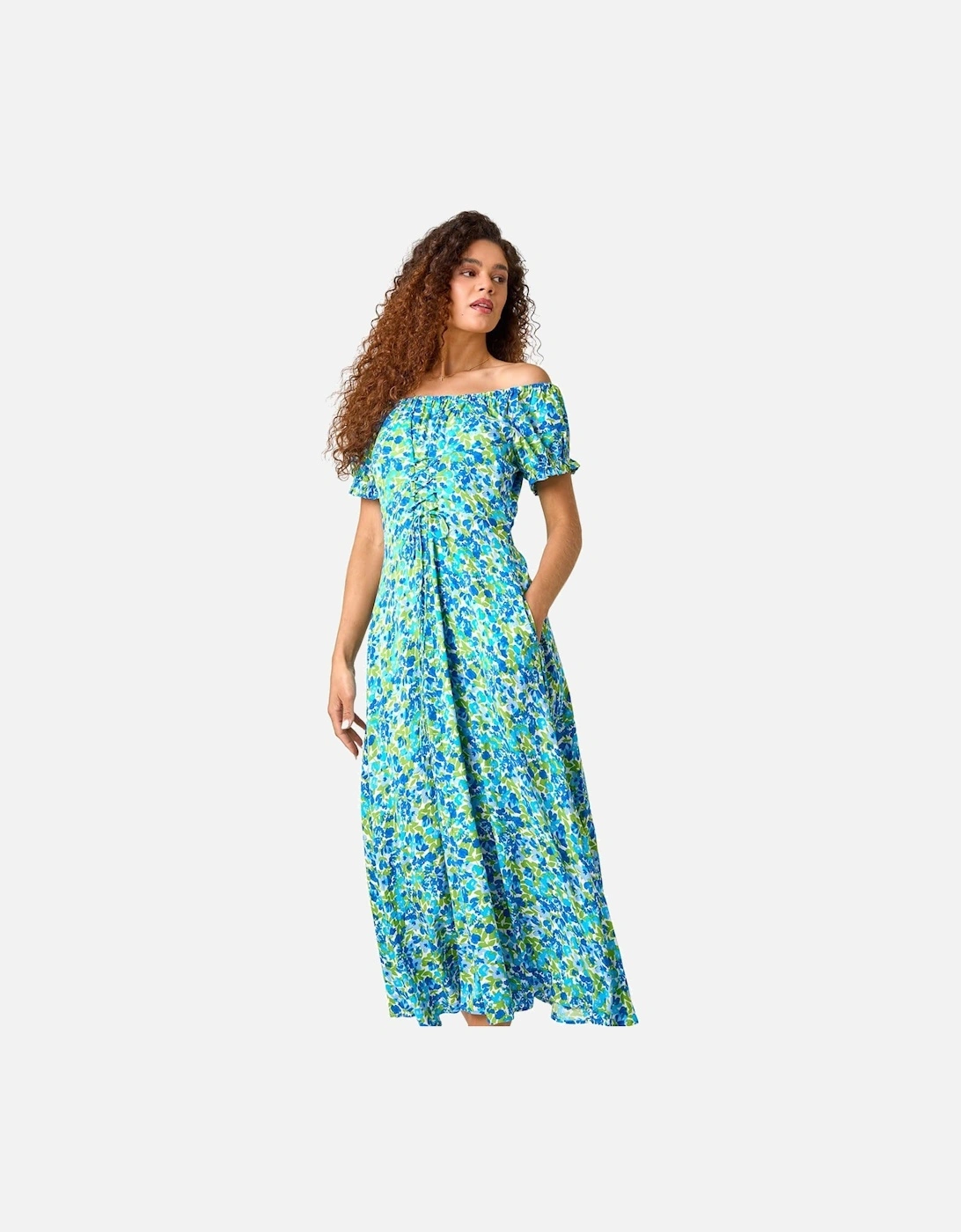 Lace Up Detail Floral Bardot Dress, 2 of 1