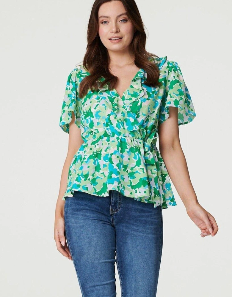 Floral Frill Detail Peplum Blouse