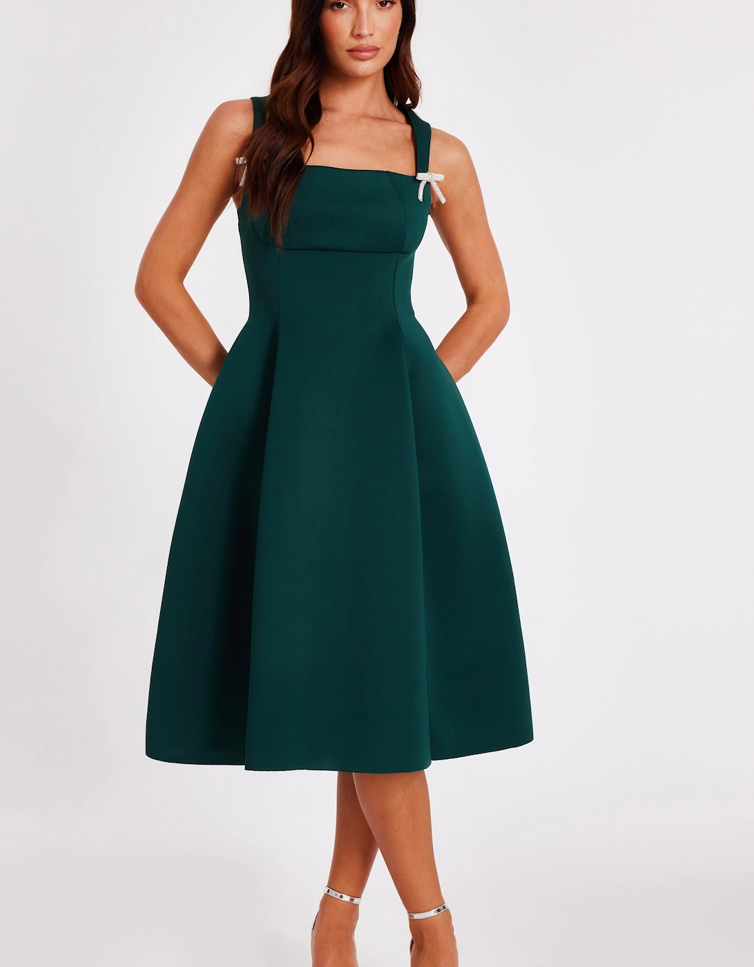 Green Diamante Bow Midi Dress, 2 of 1