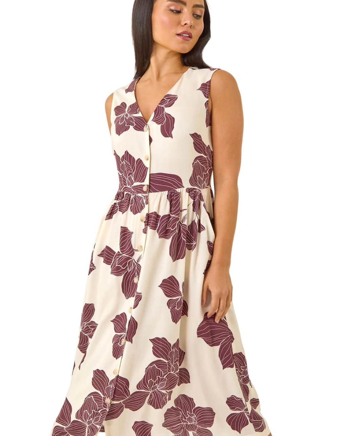Petite Floral Print Button Detail Midi Dress, 2 of 1