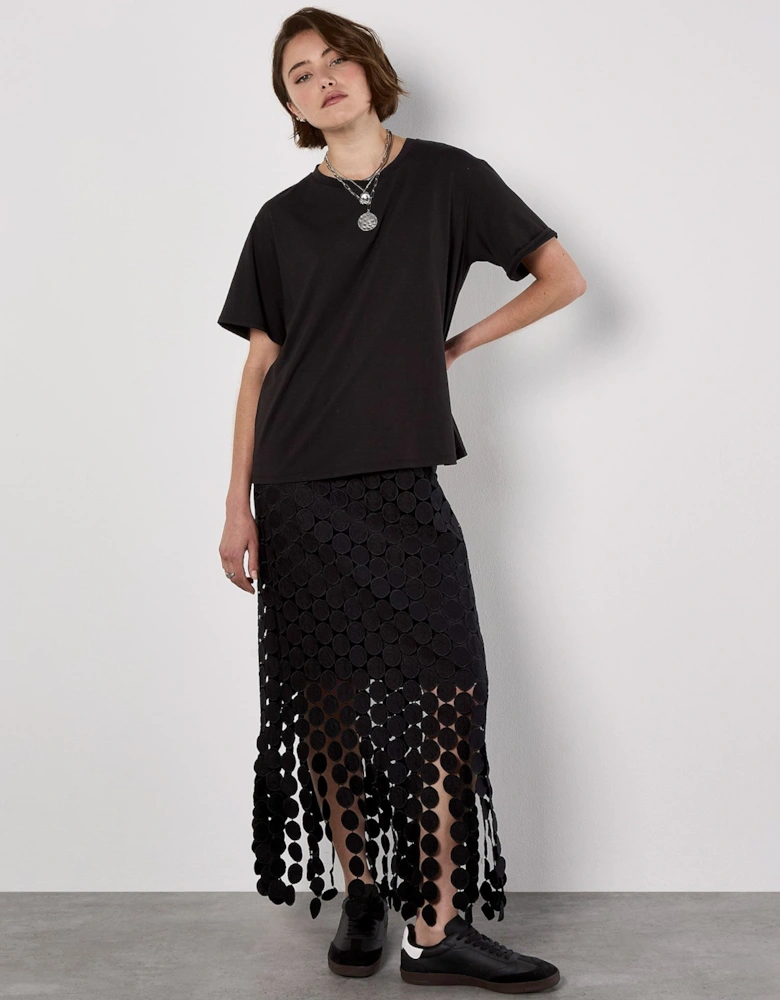 Guipure Circle Lace Fringe Maxi Skirt