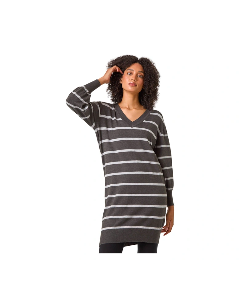 Stripe V-Neck Knit Jumper Dress