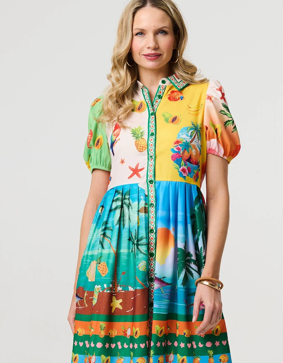 Printed Puff Sleeve Short Shirt Dress, 2 of 1