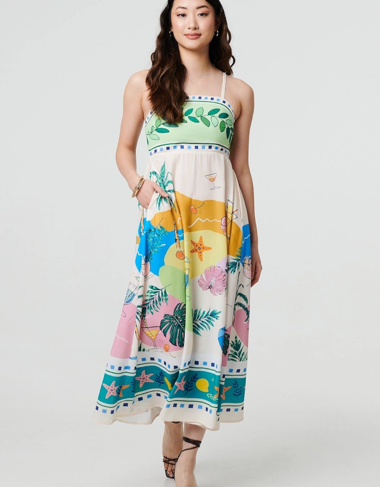 Printed Sleeveless Empire Midi Dress
