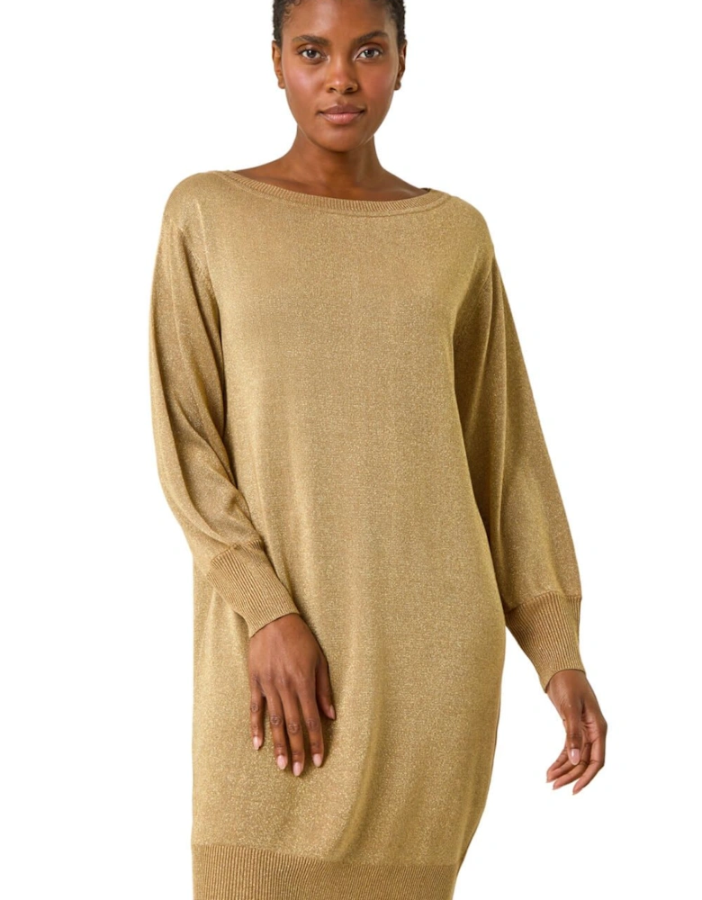 Shimmer Slash Neck Jumper Dress