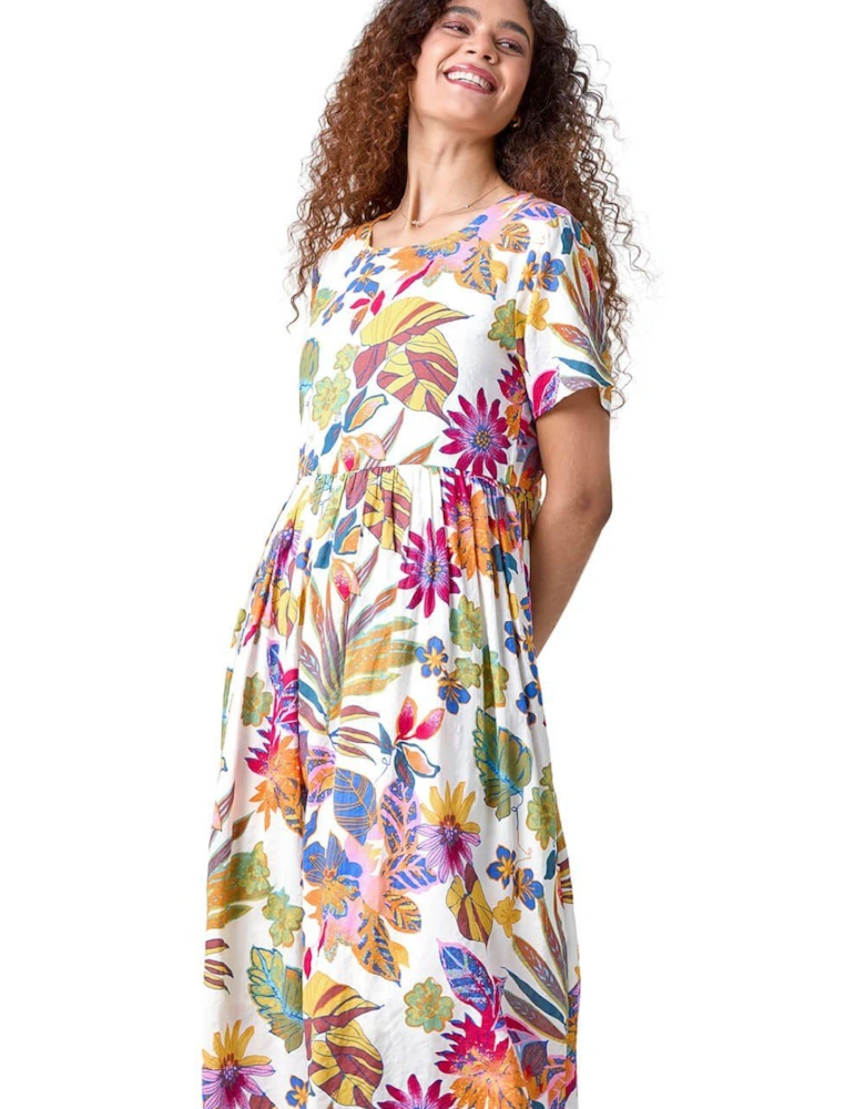 Floral Print Cotton Midi Dress