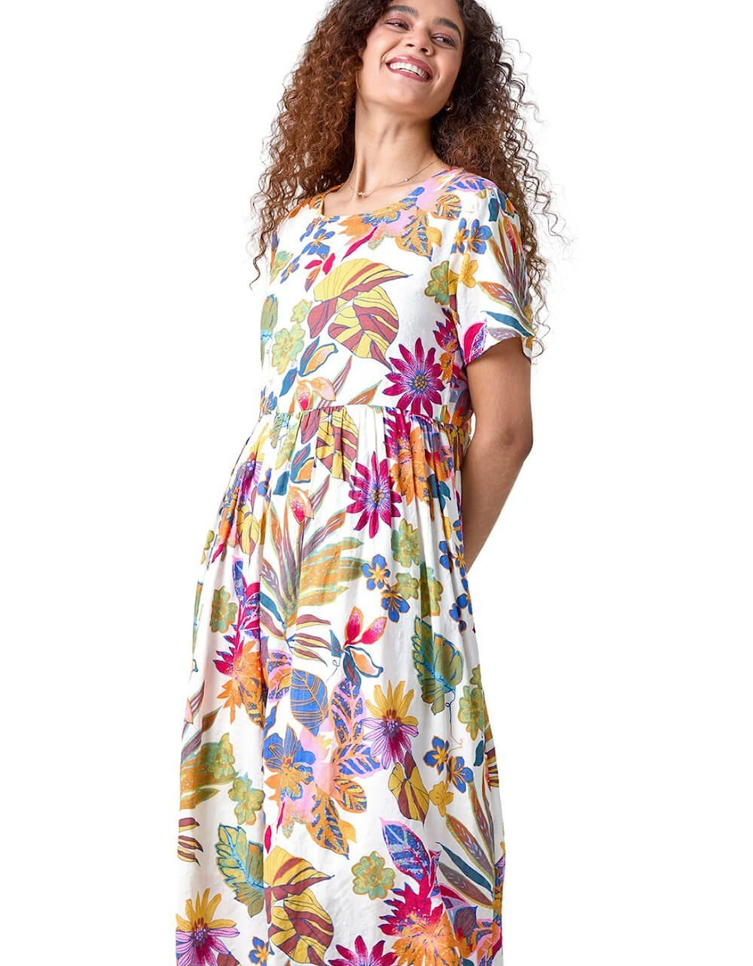 Floral Print Cotton Midi Dress, 2 of 1