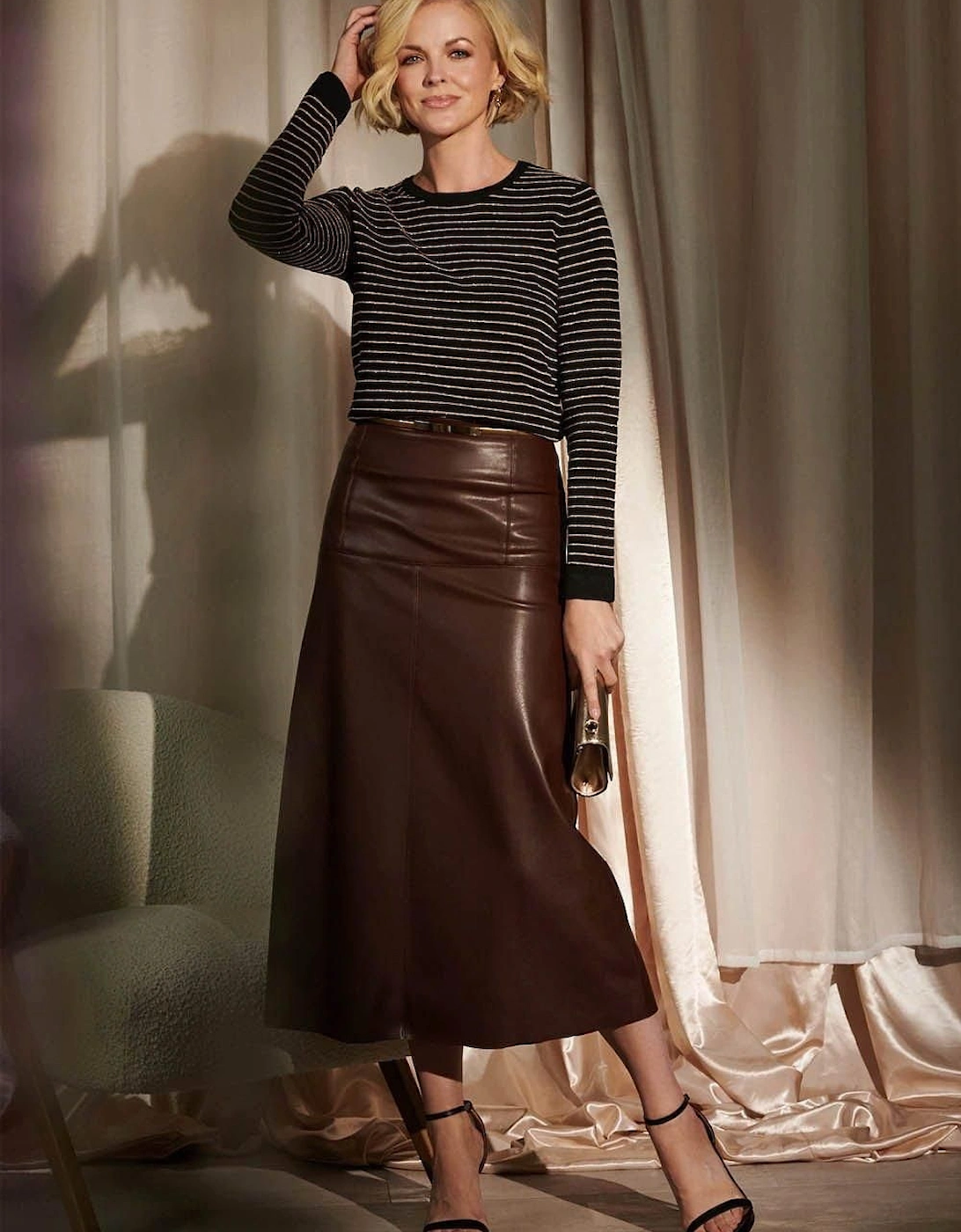 Faux Leather High Waist Midi Skirt, 2 of 1