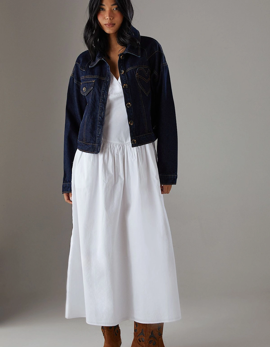 Two Tone Denim Heart Pocket Western Jacket, 2 of 1