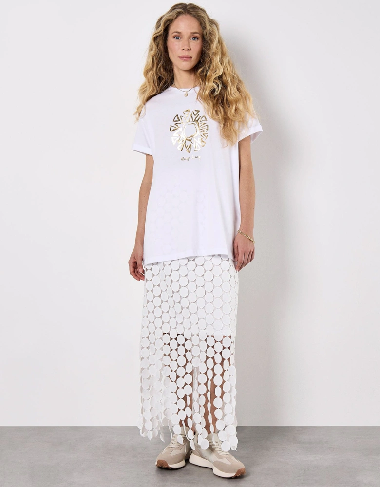 Guipure Circle Lace Fringe Maxi Skirt
