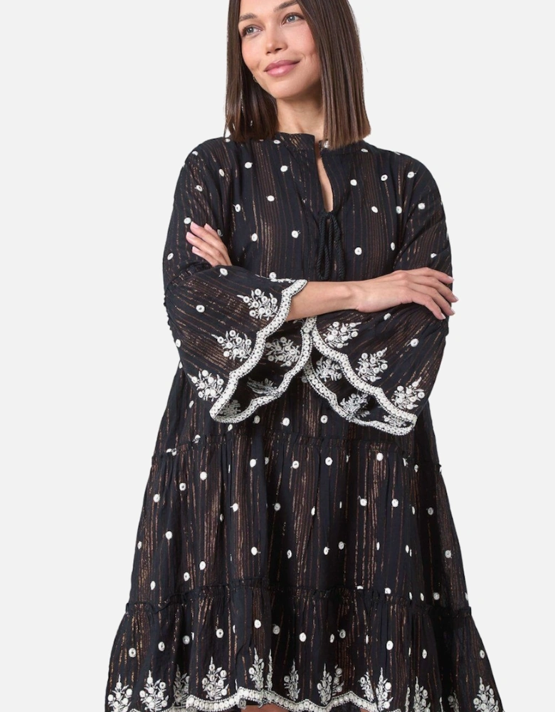 Mirrored Shimmer Detail Cotton Smock Dress