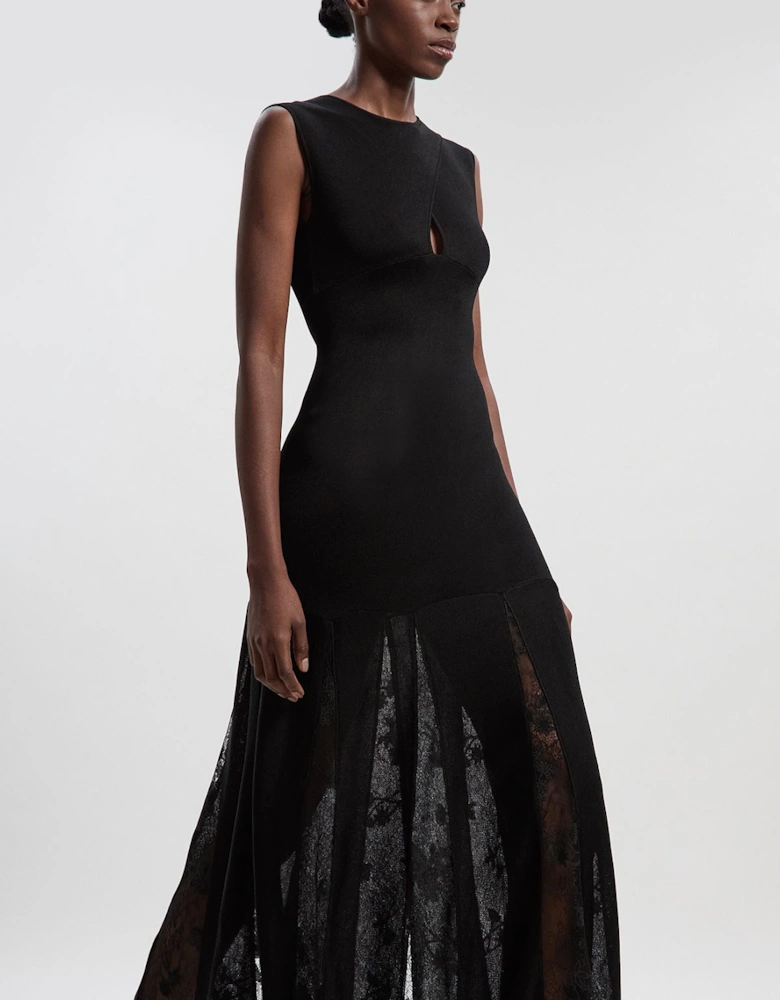 Petite Viscose Blend Slinky Sheer Lace Detail Knit Maxi Dress