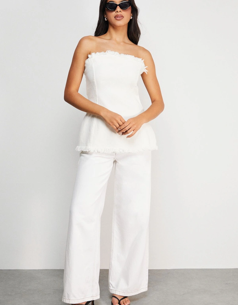 Fray Detail Denim Bandeau Top